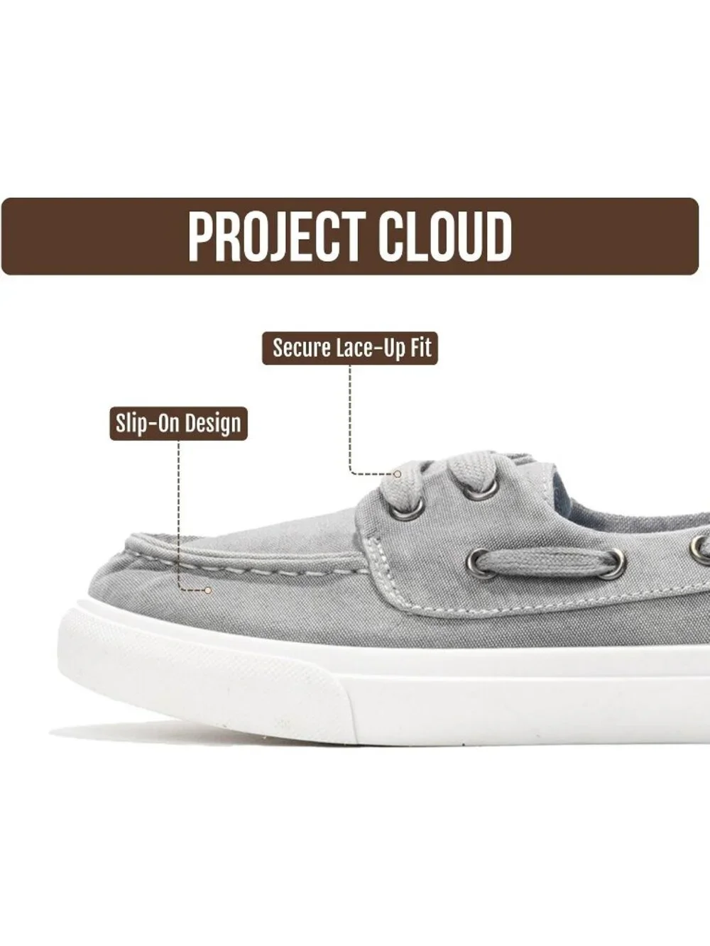Womens Grey Canvas Project Cloud Canvas Sneakers Memory Foam Slip On Loafers